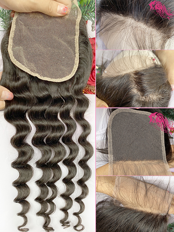 Csqueen Mink hair Loose Curly 4*4 Transparent Lace Closure 100% Human Hair